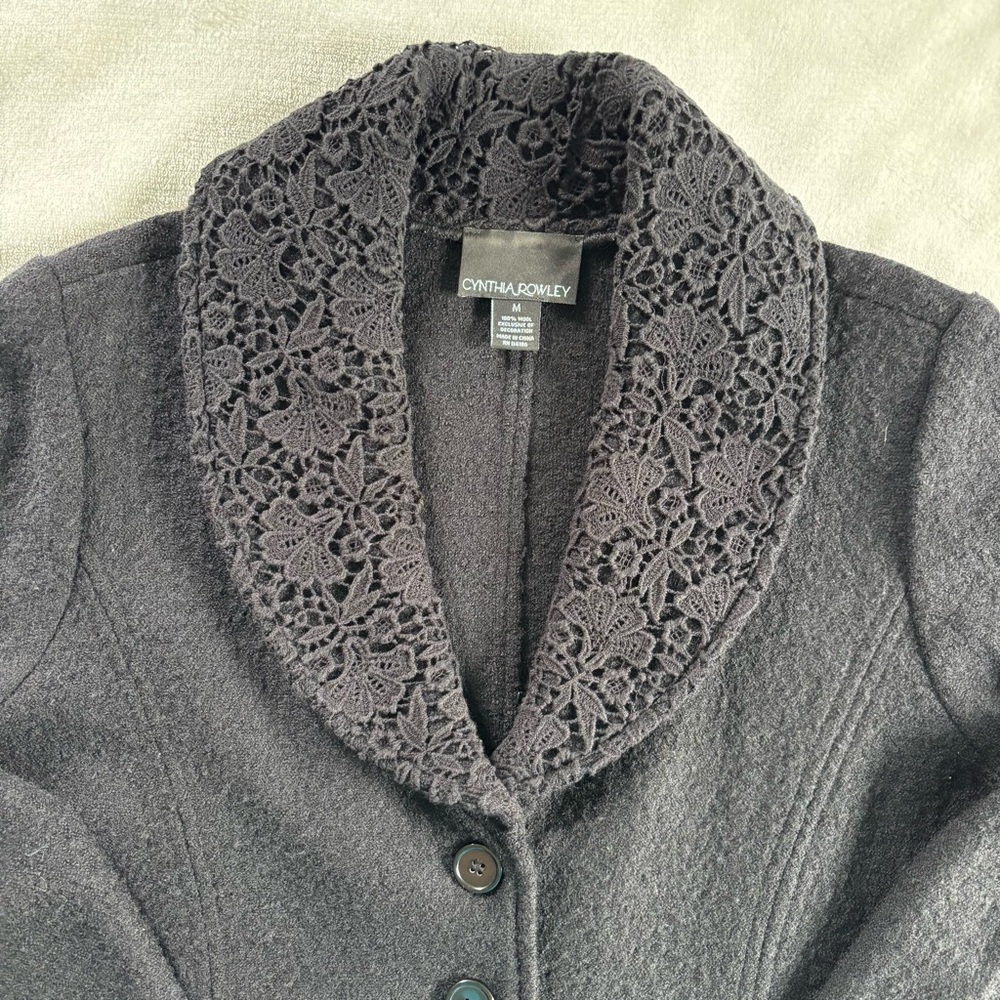 Cynthia Rowley Lace Collar Black Wool Jacket